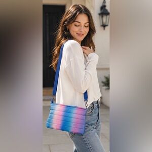 THINK ROYLN Blue and Pink Ombre Quilted Crossbody